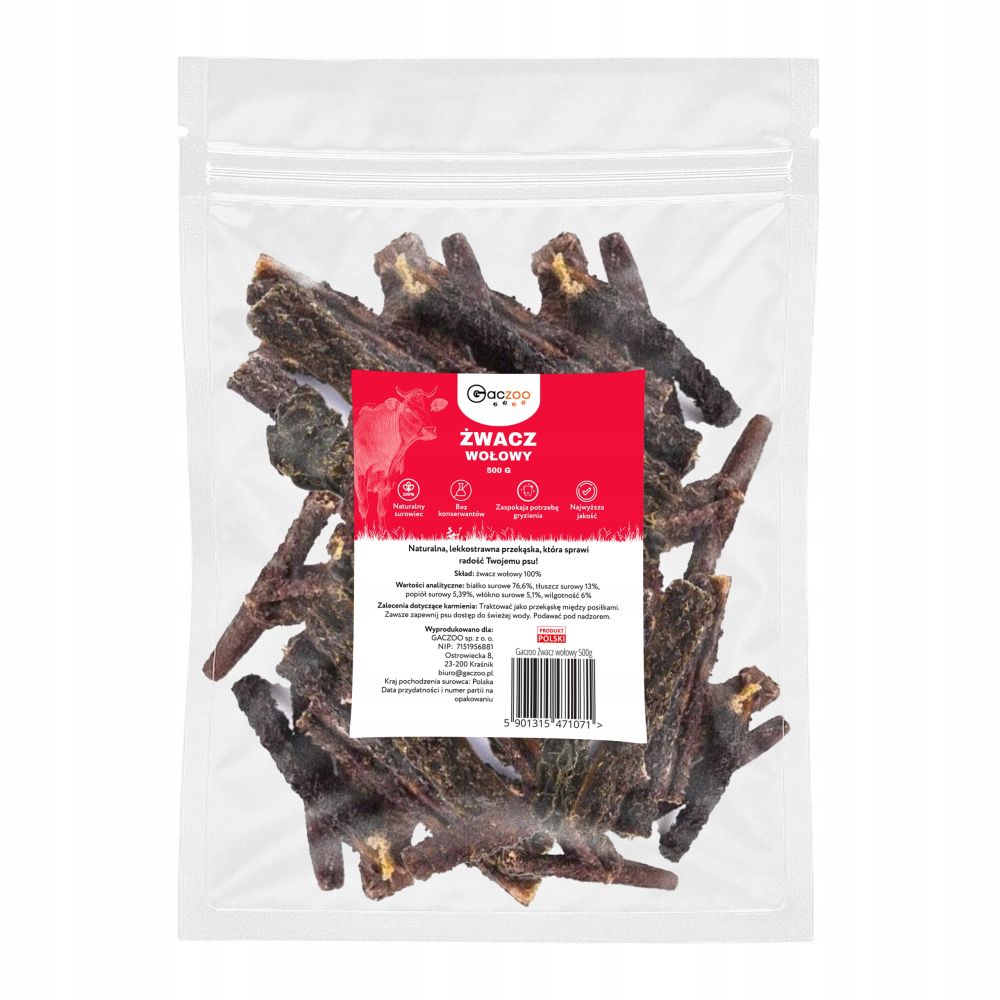 Przysmak dla psa Żwacz Wołowy 500g GACZOO naturalny gryzak smakołyk